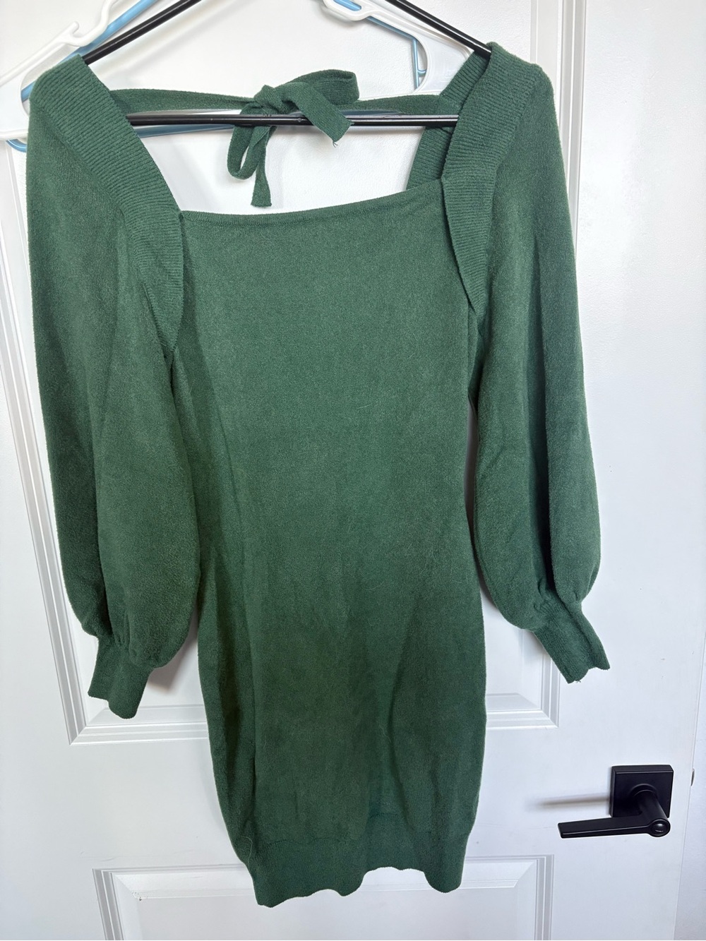 Forest Green Square-Neck Knit Dress